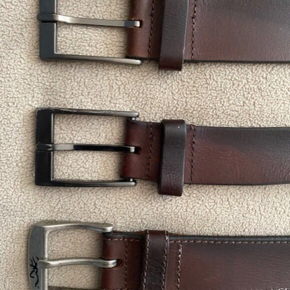 2 Men's Full Grain Leather / 1 Browning Genuine Leather Belts: Brown Size 42 - Picture 1 of 14